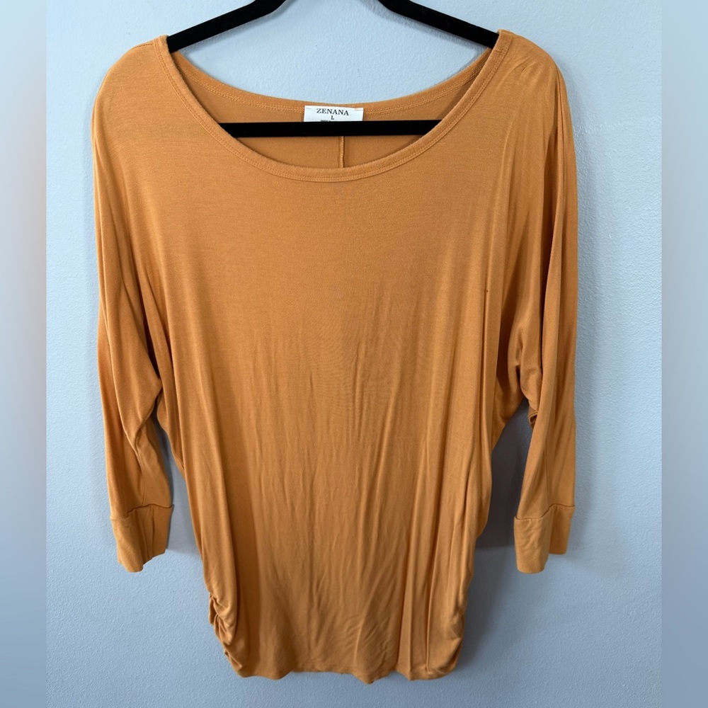 Zenana Outfitters Mustard Long Sleeve Boatneck Top
